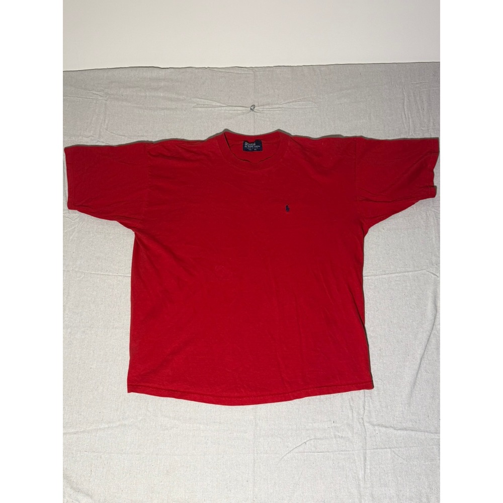 Vintage Polo Ralph Lauren Red T-Shirt Made in USA XL Single Stitch Navy Pony